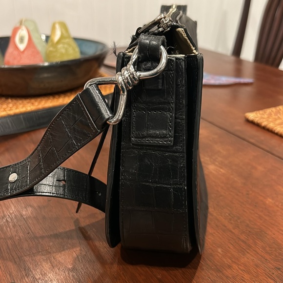 All Saints Captain Croc Round Cow Leather Embossed Crossbody Black - Picture 8 of 16